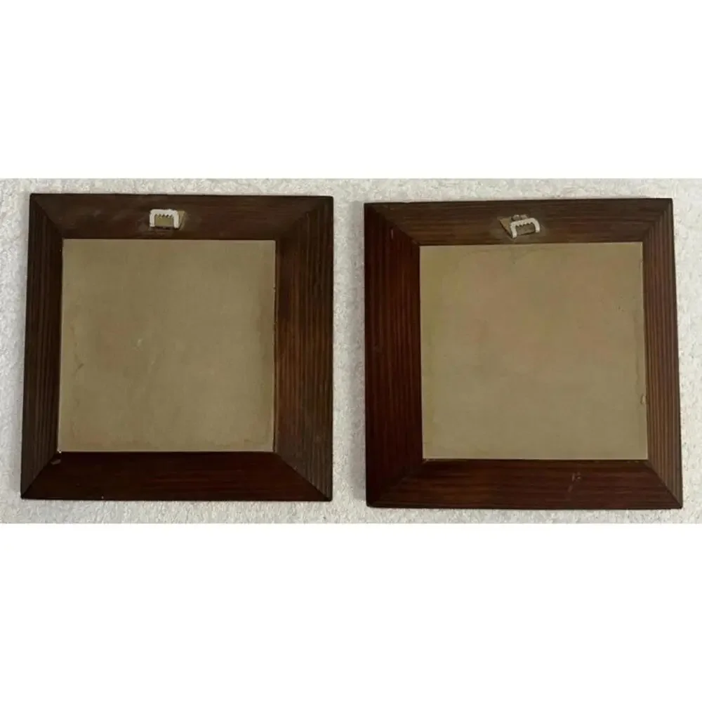 Set Of 2 Vtg Solid Wood Carved Ornate Detailed frame Mirror Wall Mount 8x8x2